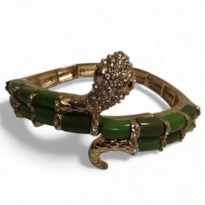 🐍Snake Stretch Bracelet Rhinestone Head & Tail Green / Gold